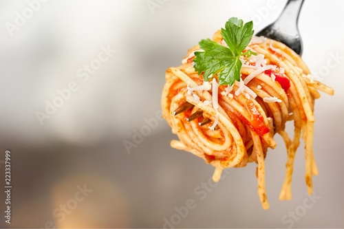 Fototapeta Fork with just spaghetti around