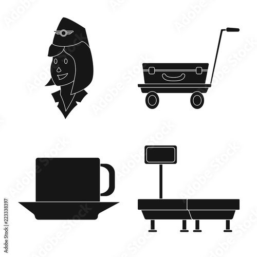 Vector illustration of airport and airplane icon. Set of airport and plane vector icon for stock.