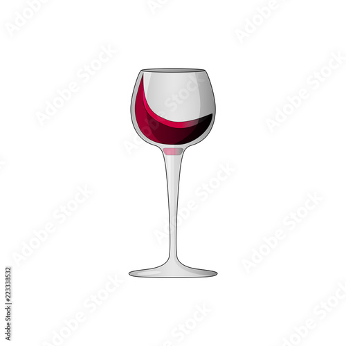 Vector illustration of wineglass with red wine with big wave of beverage in the glass