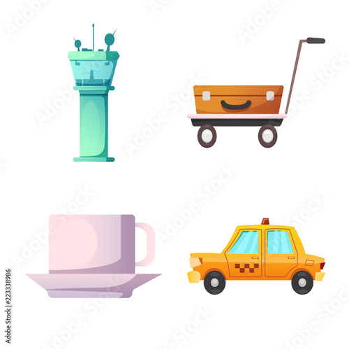 Vector illustration of airport and airplane icon. Collection of airport and plane stock symbol for web.