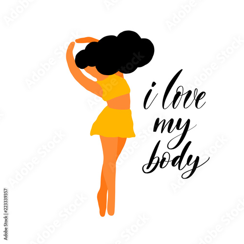 Girl in a flat style with the inscription Lettering i Love your