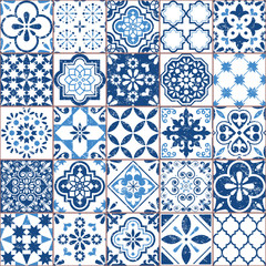 Keuken achterwand Portugese tegeltjes patronen Marineblauw azulejo mozaïek retro stijl  © redkoala