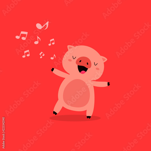 Vector illustration of funny pig singing