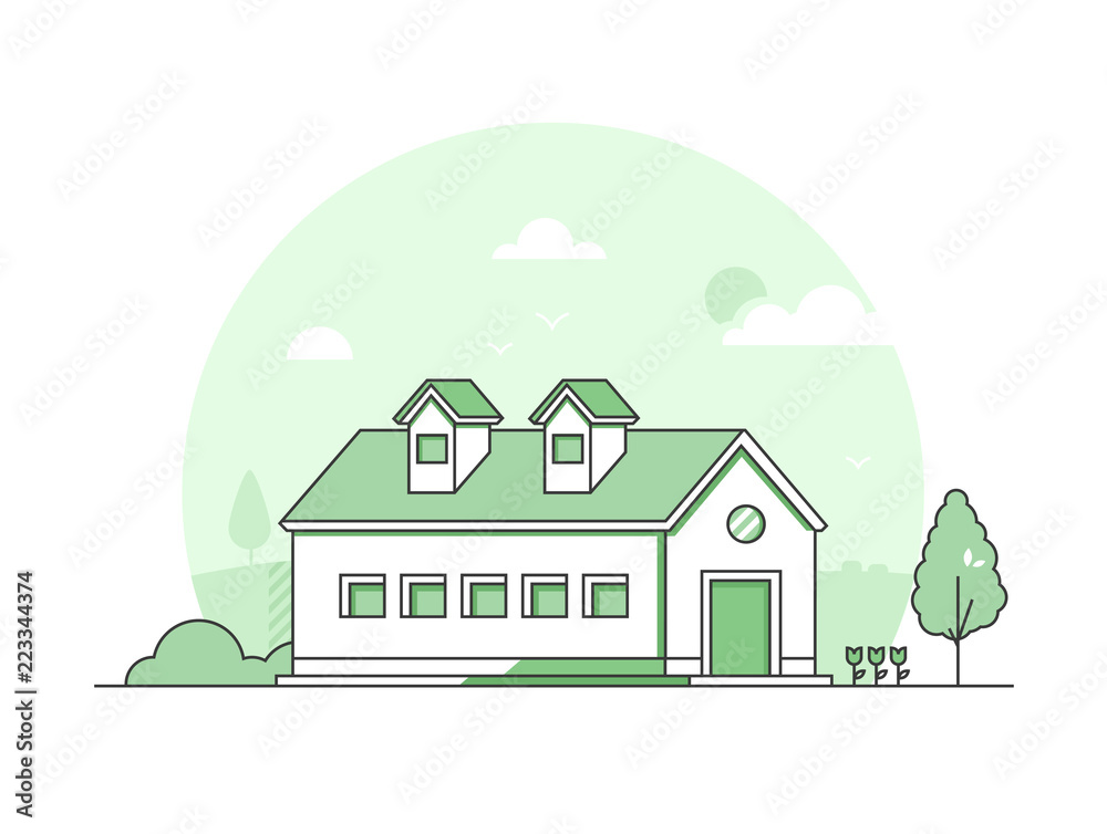 Farm house - modern thin line design style vector illustration