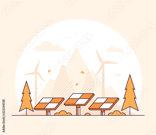 Renewable energy - thin line design style vector illustration