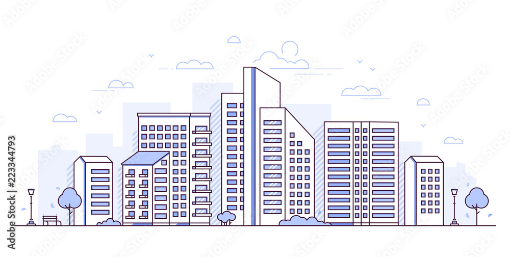 Obraz premium Urban landscape - modern thin line design style vector illustration