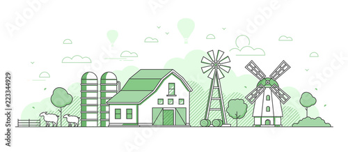 Eco farming - thin line design style vector illustration