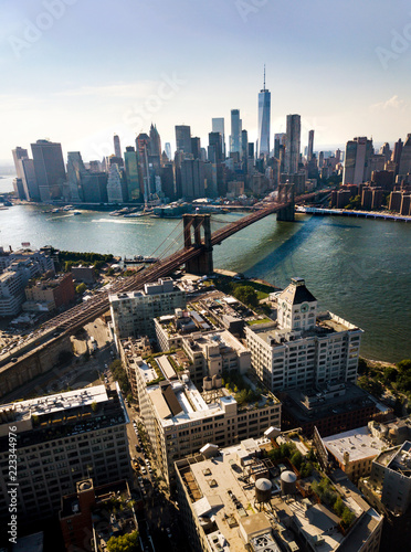 Manhattan bridge New York city aerial view