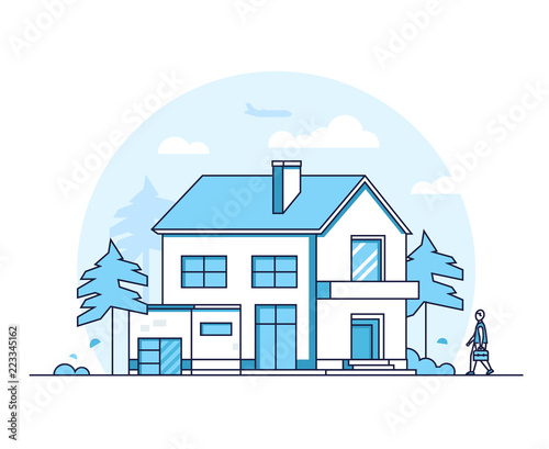 Apartment house - modern thin line design style vector illustration