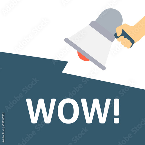 WOW! Announcement. Hand Holding Megaphone With Speech Bubble