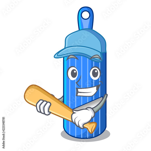 Playing baseball cut food on mandolin slicer cartoon