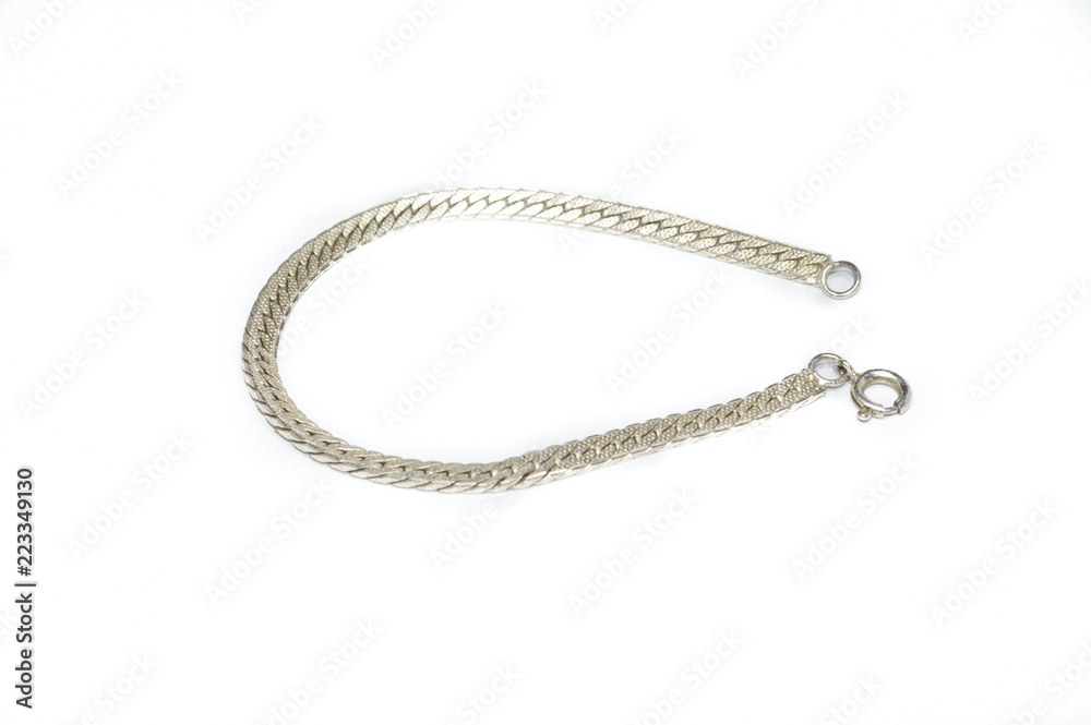 silver bracelet, isolated on white background silver bracelet, isolated on white background