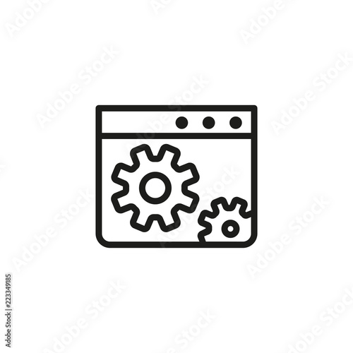 Web page with cogwheel sign line icon. Site development, web setting, setup. Engineering concept. Vector illustration can be used for topics like internet, application, technology