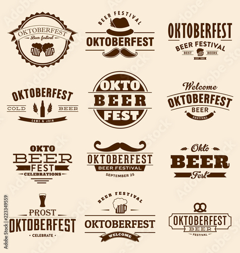 Oktoberfest typographic design set. Brewery label, badge or poster design for beer festival.