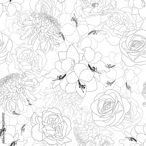 Wallpaper Mural Rose, Chrysanthemum, Carnation, Peony and Amaryllis Flower Background Outline Torontodigital.ca
