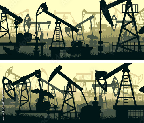 Horizontal banners of illustration with units for oil industry.
