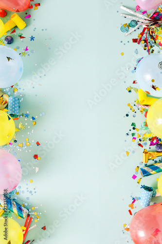 Photography Flat lay decoration party pastel blue background top view