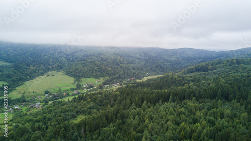 Fototapeta Naklejka Na Ścianę i Meble -  Beautiful cloudy green mountain landscape with trees in Carpathians
