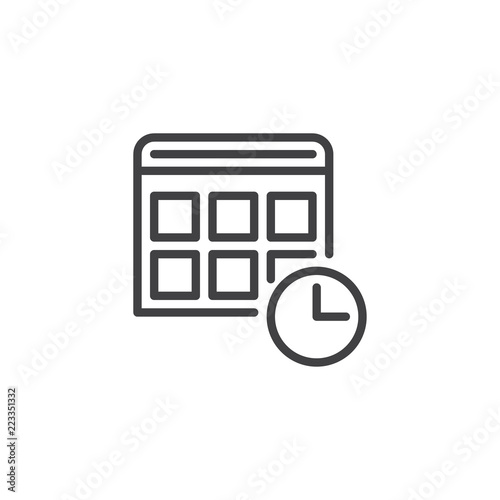 Calendar and clock outline icon. linear style sign for mobile concept and web design. Schedule, appointment simple line vector icon. Symbol, logo illustration. Pixel perfect vector graphics