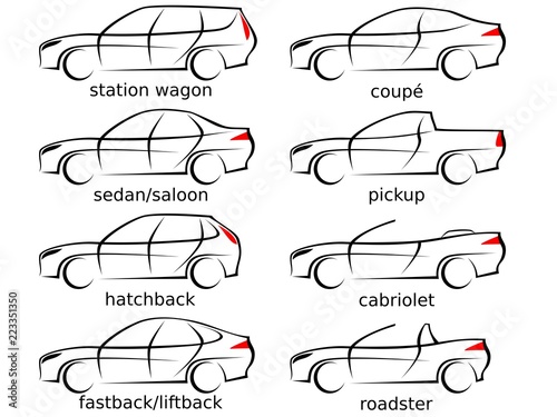 Set of eight various car shapes as a vector illustration