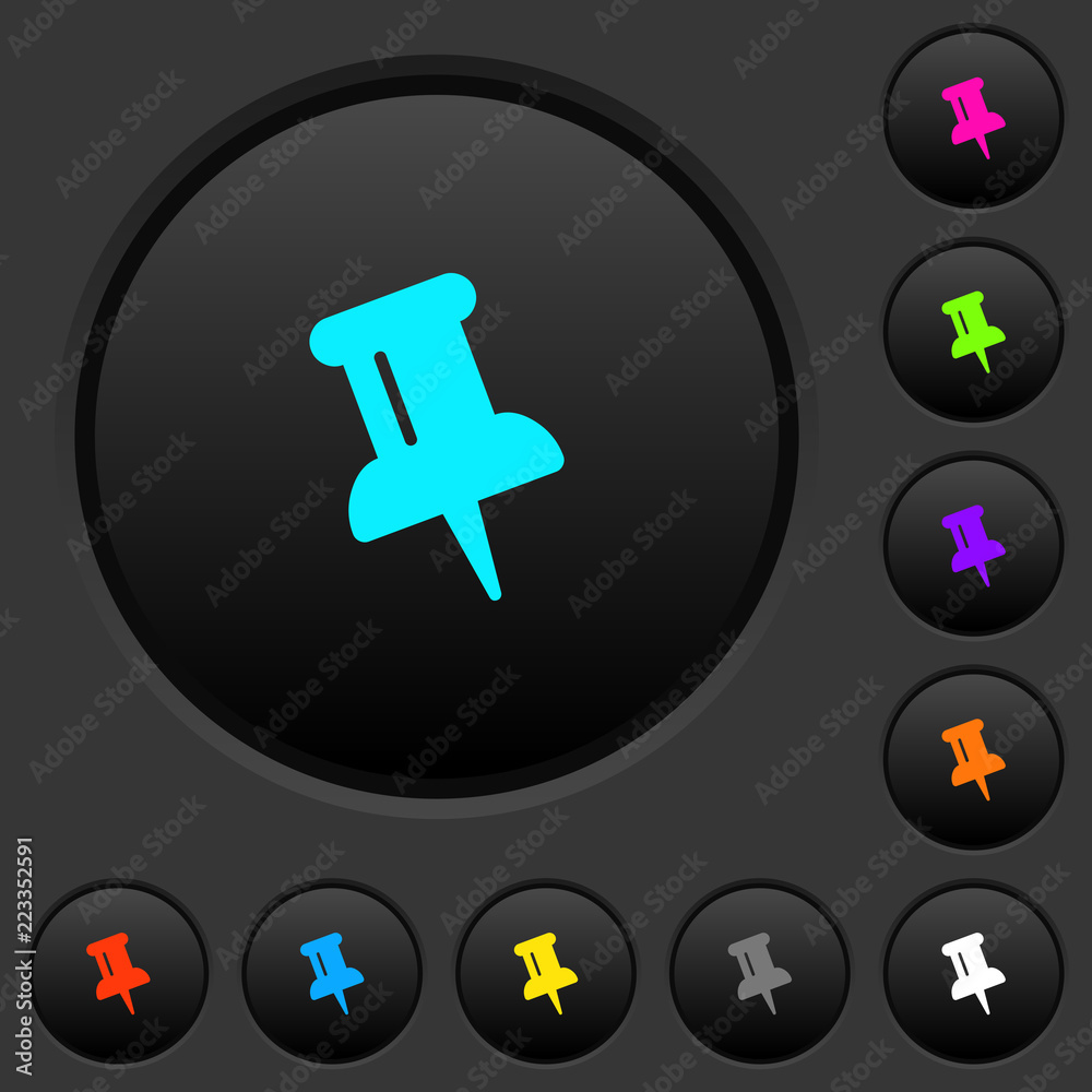 Push pin dark push buttons with color icons Push pin dark push buttons with color icons