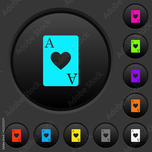 Ace of hearts card dark push buttons with color icons