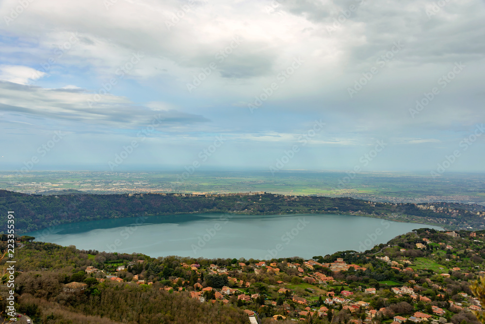 The volcanic lake of Albano in the suburbs of Rome, Italy