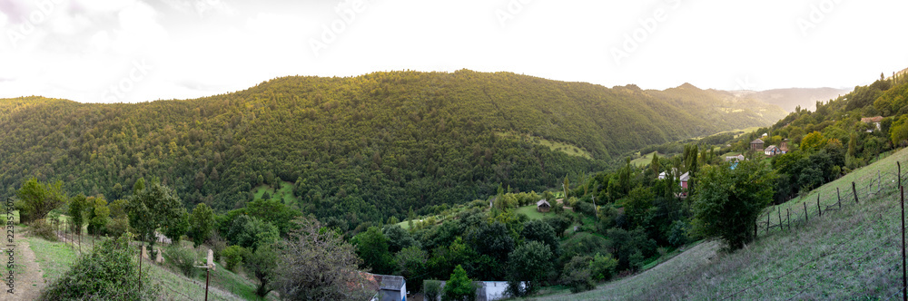 Turistic mountainous terrain. Small Kavkaz mountains. Wide panorama mountain picture