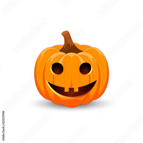 Pumpkin on white background. The main symbol of the Happy Halloween holiday. Orange pumpkin with smile for your design for the holiday Halloween. Vector illustration.