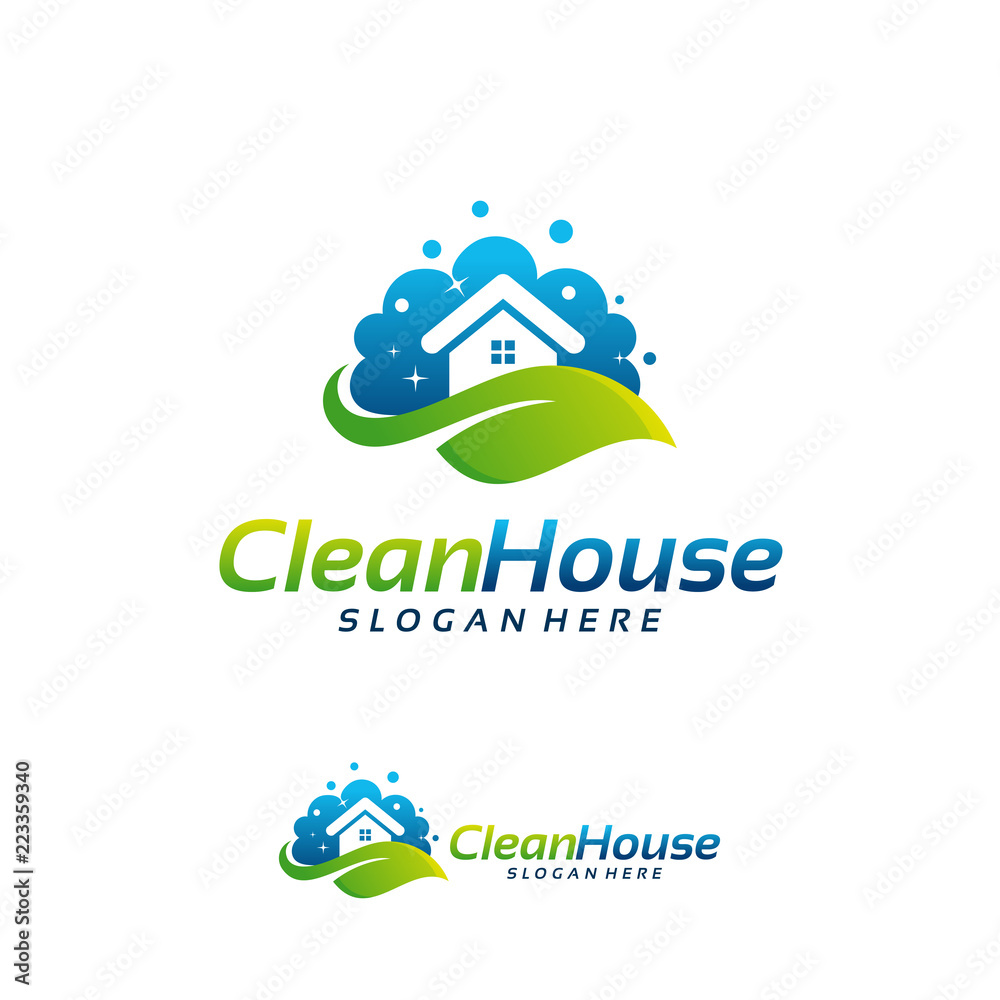 Clean House logo designs with Nature leaf, Cleaning Service logo vector  Stock Vector | Adobe Stock