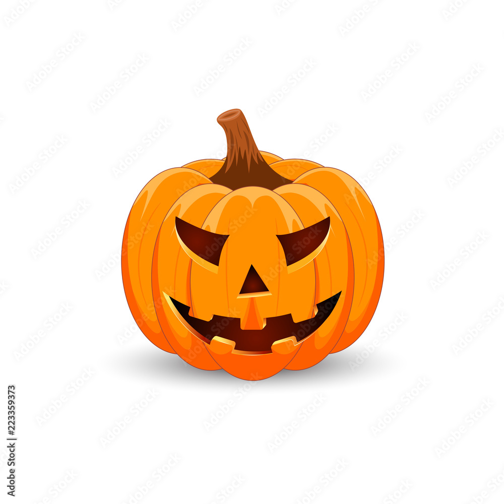 Pumpkin on white background. The main symbol of the Happy Halloween holiday. Orange pumpkin with smile for your design for the holiday Halloween. Vector illustration. Pumpkin on white background. The main symbol of the Happy Halloween holiday. Orange pumpkin with smile for your design for the holiday Halloween. Vector illustration.