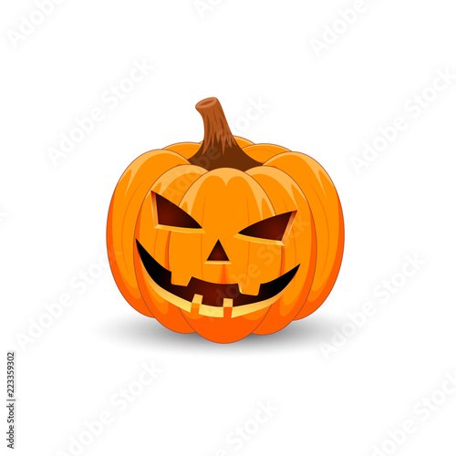 Pumpkin on white background. The main symbol of the Happy Halloween holiday. Orange pumpkin with smile for your design for the holiday Halloween. Vector illustration.