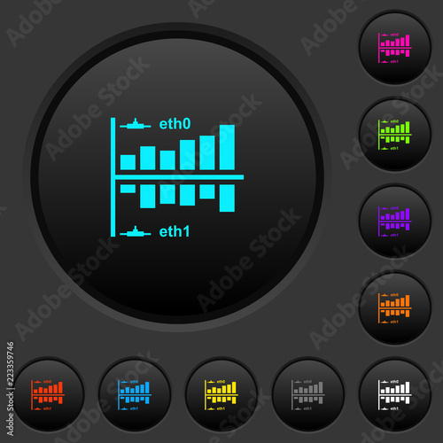 Network statistics dark push buttons with color icons photo