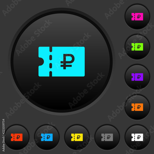 Russian Ruble discount coupon dark push buttons with color icons