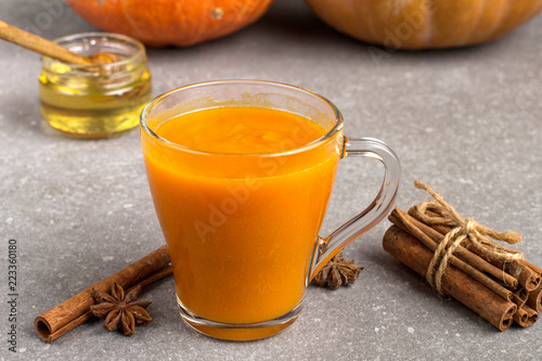 Pumpkin smoothie for Thanksgiving, autumn drink.