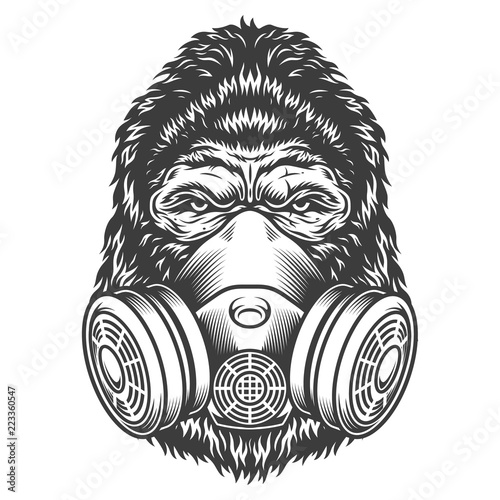 Vintage monochrome gorilla head
