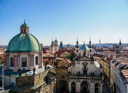 Saint Francis Of Assisi and Holy Saviour Churches, elevated view, Old Town, Prague, Bohemia Region, Czech Republic