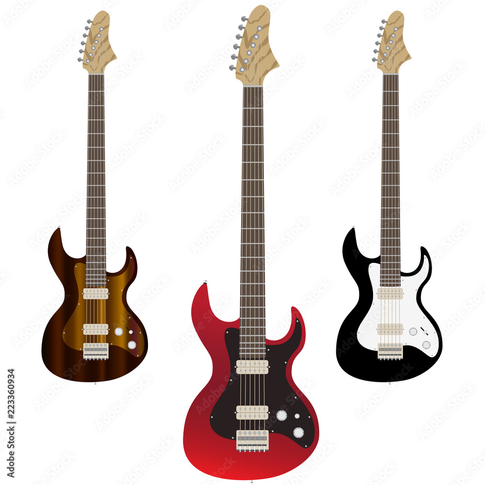 Obraz premium Gitara elektryczna w kolorze czerwonym, czarnym, brązowym. Wektor