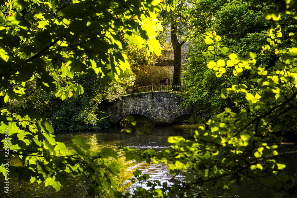 Small Stone Bridge on the River Medway near Maidstone in Kent, England. Taken on a beautiful sunny Autumn afternoon. The photo was taken between Maidstone and Allington locks.