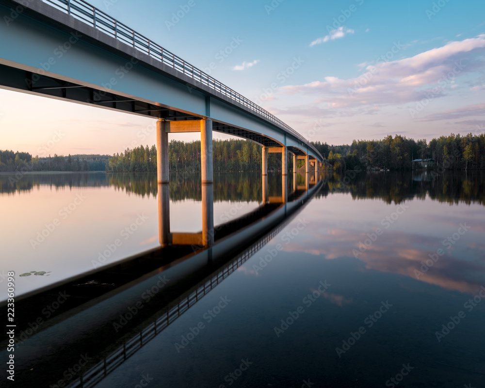 bridge reflections on finland lake