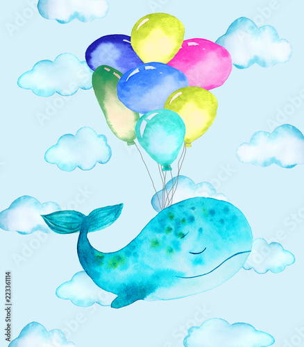 illustration of whale and balloons