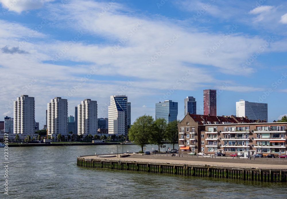 View over the Noordereiland towards City Center, Rotterdam, South Holland, The Netherlands
