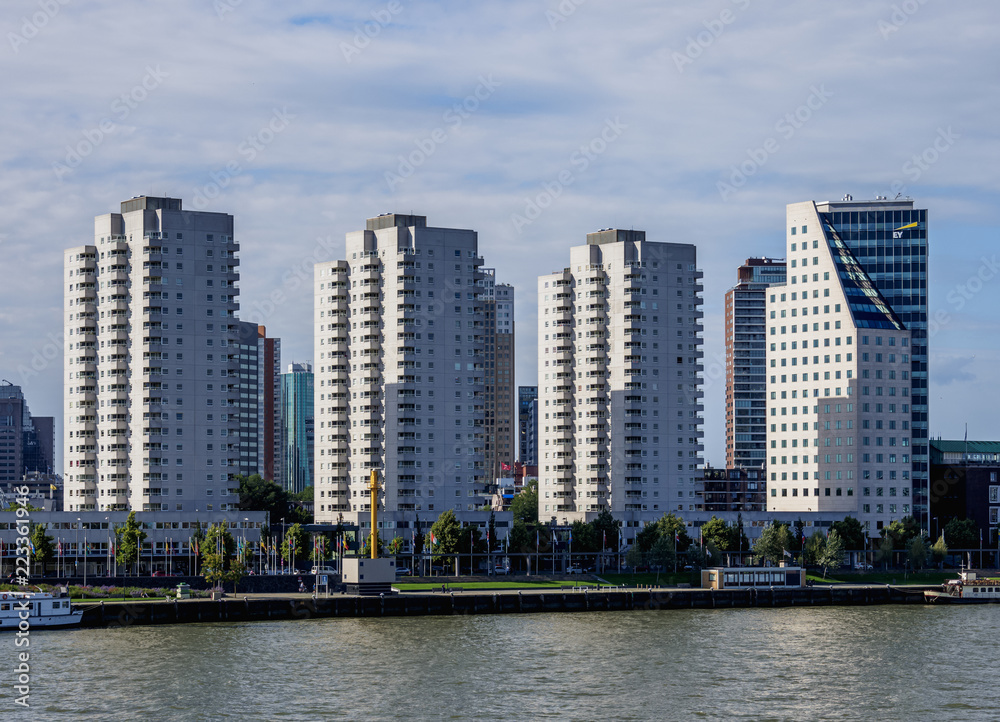 New Meuse River and City Skyline, Rotterdam, South Holland, The Netherlands