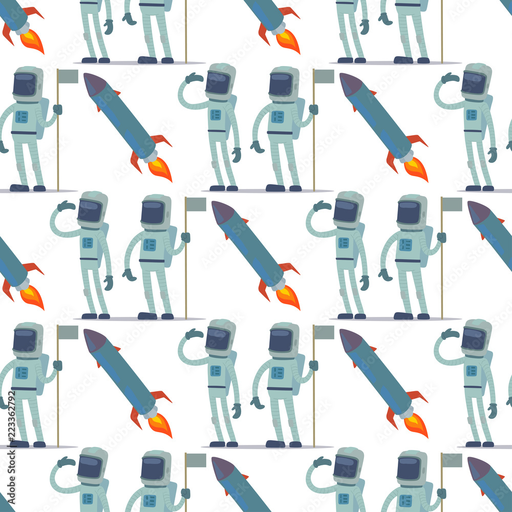 Astronaut in space vector character having fun spaceman galaxy cosmos atmosphere astronautics system fantasy traveler man seamless pattern background. Astronaut in space vector character having fun spaceman galaxy cosmos atmosphere astronautics system fantasy traveler man seamless pattern background.
