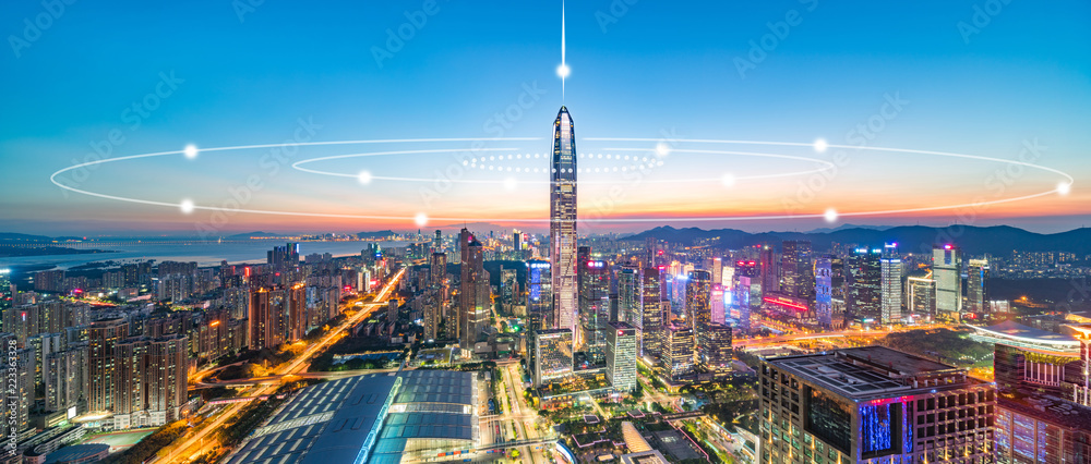 Obraz premium Shenzhen City Scenery and Big Data Concept
