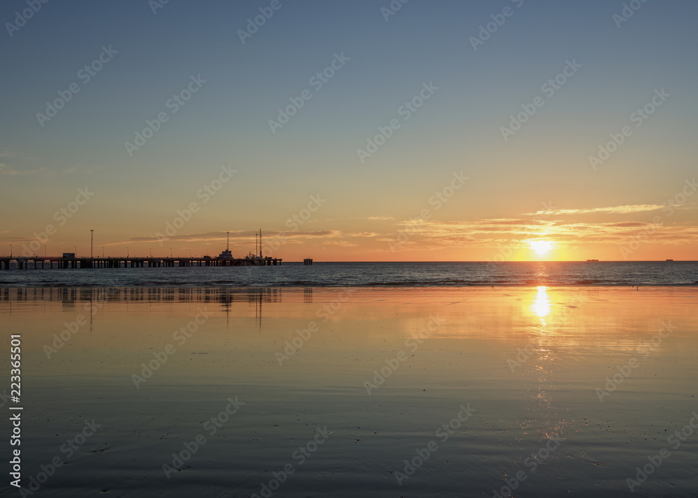 Comendante Luis Piedrabuena Pier at sunrise, Puerto Madryn, The Welsh Settlement, Chubut Province, Patagonia, Argentina