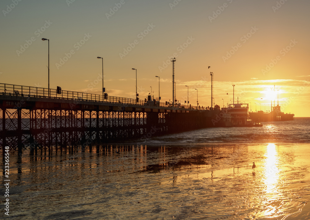 Comendante Luis Piedrabuena Pier at sunrise, Puerto Madryn, The Welsh Settlement, Chubut Province, Patagonia, Argentina