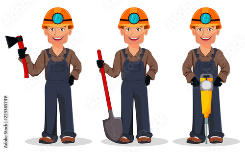 Miner man, mining worker. Cartoon character