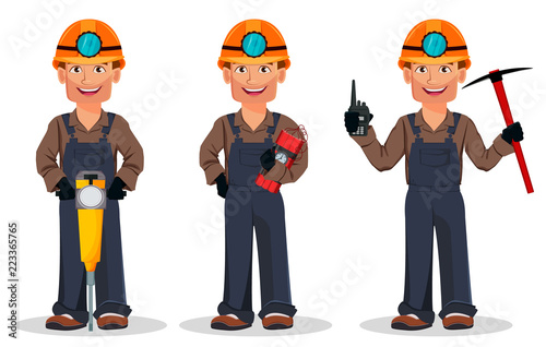 Miner man, mining worker. Cartoon character