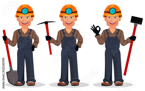 Miner man, mining worker. Cartoon character